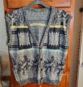 Vintage sweater vest . Size large . Color . Grey , black , blue